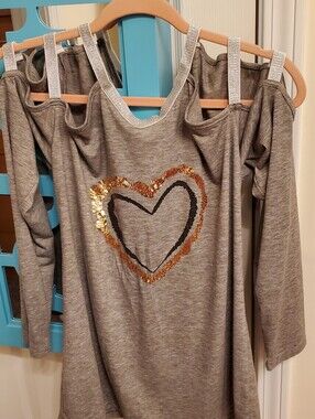 Womans' Gray Cold-Shoulder Top with Sequined Heart